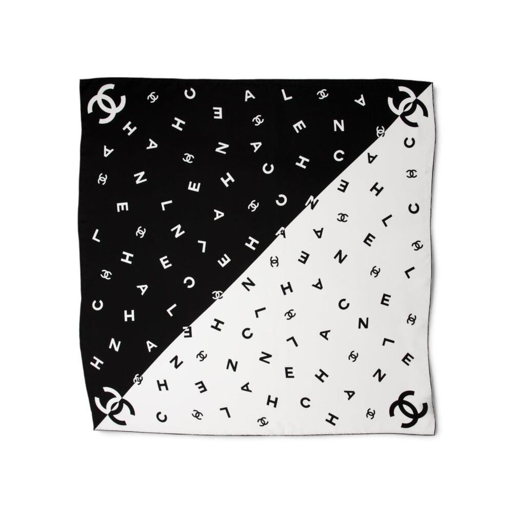 Chanel Black White Interlocking CC Silk 2021 Scarf